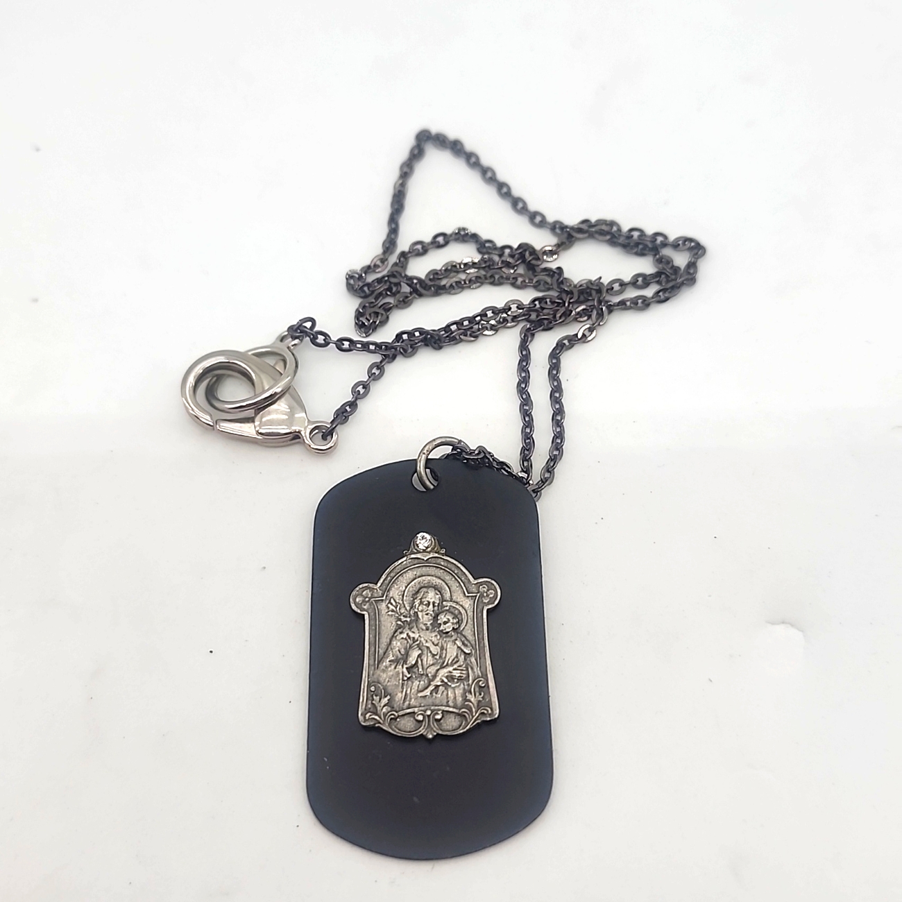Blqck Silver St. Jospeh Dog Tag